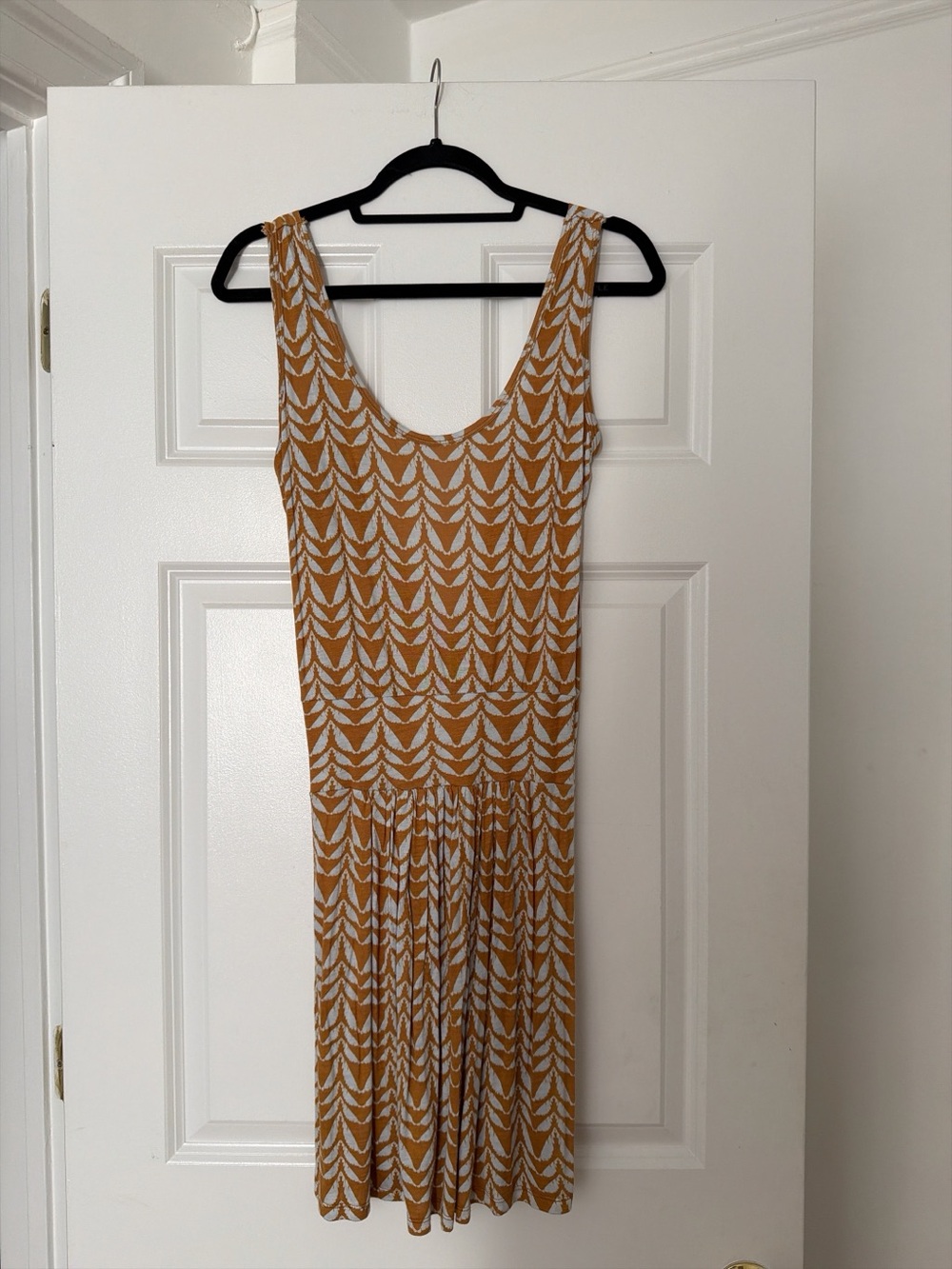 Women's Deep Back V Mustard and White Patterned Mini Dress